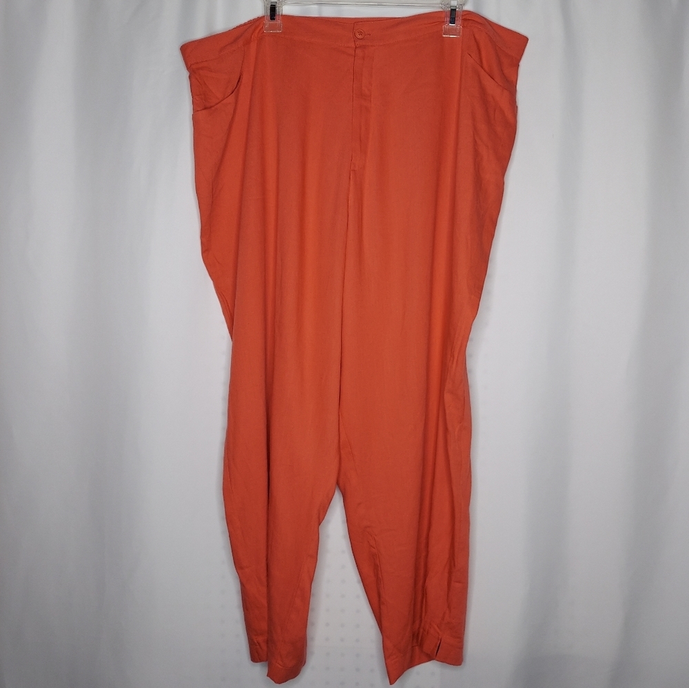 Ulla‎ Polken Linen Blend Pants Womens Plus 24/26 Relaxed Fit Straight Leg Orange
